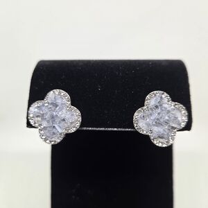 Blue Crystal Clover Studs